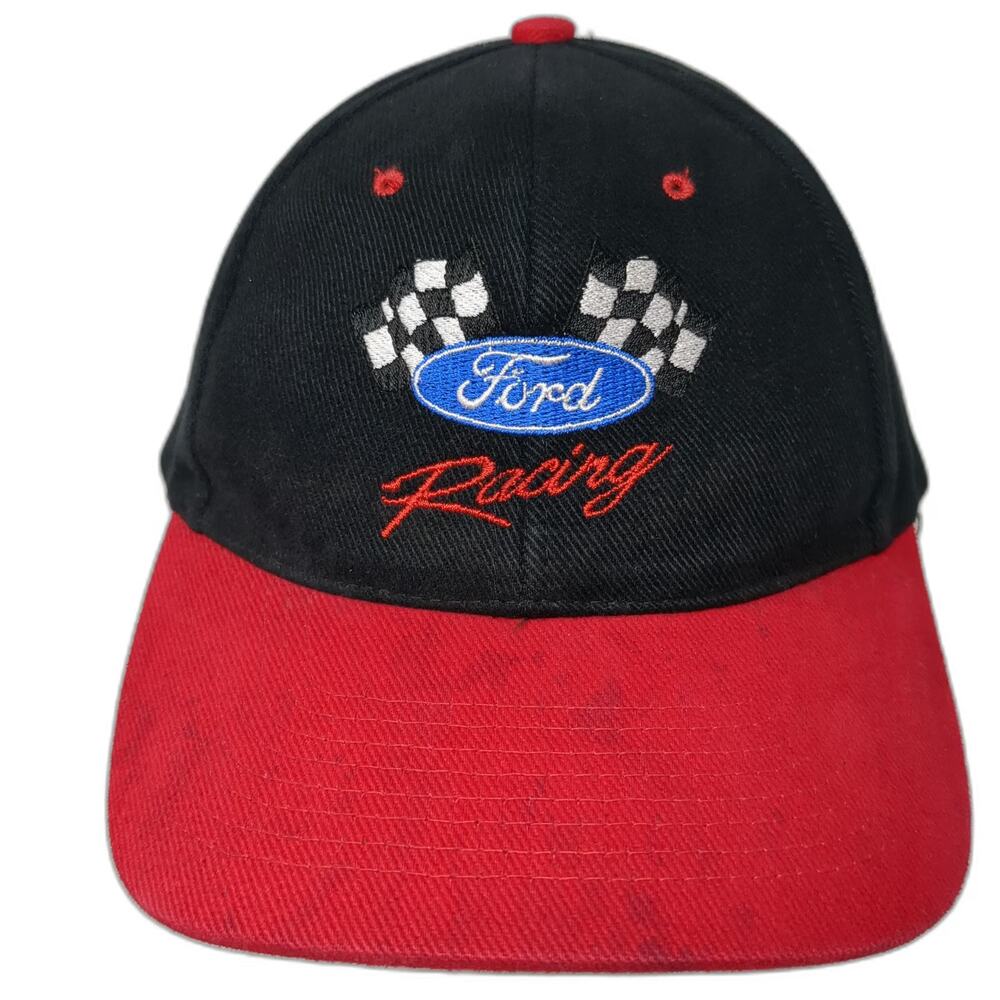 Nissun Baseball Cap Black Red One Size Ford Racing Checkered Flag Slideback hat